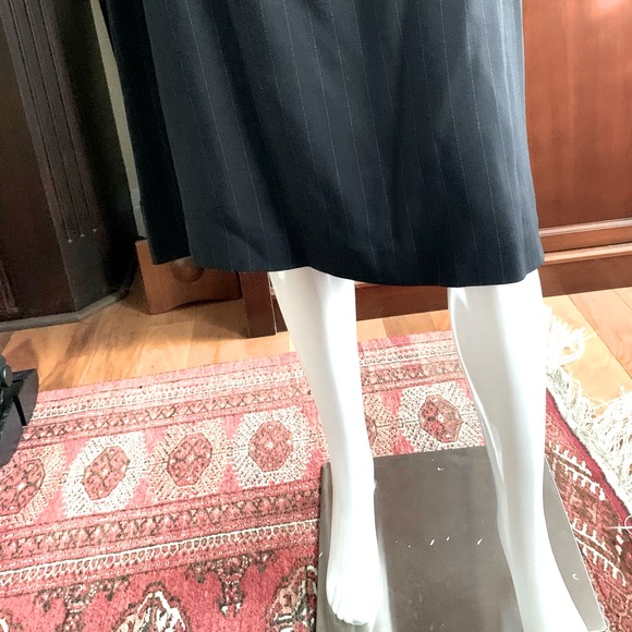 Anne Klein Navy blue striped wool pencil dress at knee & jacket 2 Pc suit US 12 - Picture 11 of 13